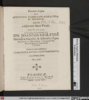 Exercitatio Logica De Aptitudine Praedicandi Affirmativa, Et Negativa
