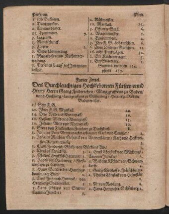 Furier Zettel. Des ... Herrn Georg Friderichen/ Marggraffens zu Baden ...
