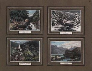 'Brientz', Landschaftsbild; aquarellierte Lithographie 'Grand St. Bernard', Hospiz; aquarellierte Lithographie 'Scheideck', Landschaftsbilder; 2 aquarellierte Lithographien