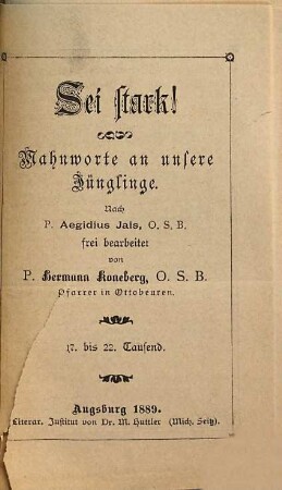 Sei stark! : Mahnworte an unsere Jünglinge