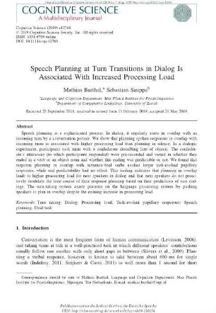 Speech planning at turn transitions in dialog is associated with increased processing load