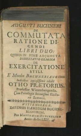 Augusti Buchneri De Commutata Ratione Dicendi Libri Duo: