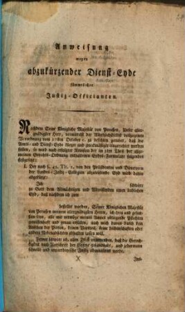 Anweisung wegen abzukürzender Dienst-Eyde sämmtlicher Justiz-Officianten