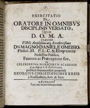 Exercitatio De Oratore In Omnibus Disciplinis Versato