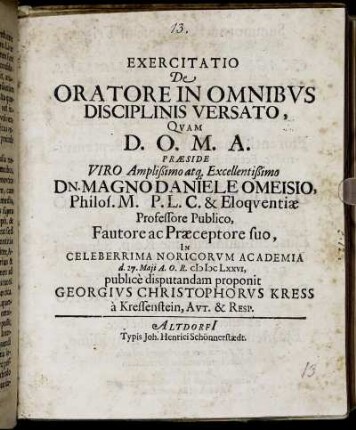 Exercitatio De Oratore In Omnibus Disciplinis Versato