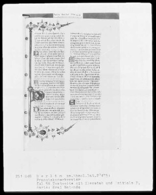 Franziskanisches Brevier — Initiale P, darin drei Betende, Folio 55recto