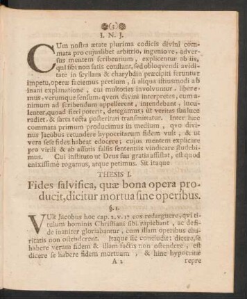 Thesis I. Fides salvifica, quae bona opera producit, dicitur mortua fine operibus.