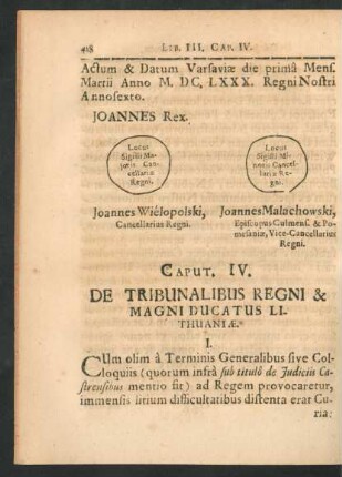 Caput IV. De Tribunalibus Regni & Magni Ducatus Lithuaniae.