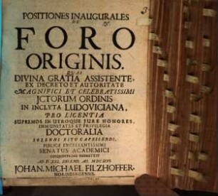 Positiones Inaugurales De Foro Originis