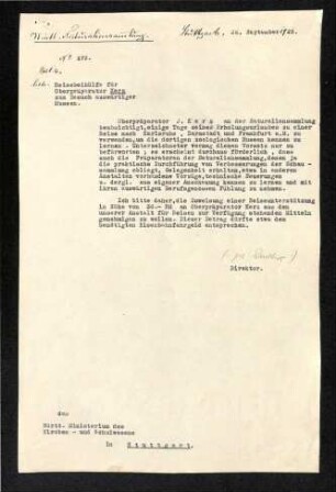 Reisebeihilfe für Joseph Kerz zum Besuch auswärtiger Museen