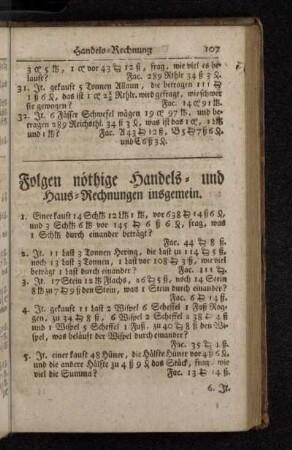 Folgen nöthige Handels- und Haus-Rechnungen insgemein.