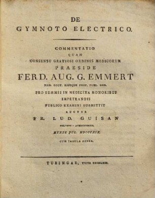 De gymnoto electrico : Commentatio ; cum tab. aen.