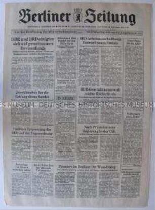 Tageszeitung "Berliner Zeitung" zur "Wende" in der DDR, u.a. zur Schaffung eines "gemeinsamen Devisenfonds" mit der Bundesrepublik