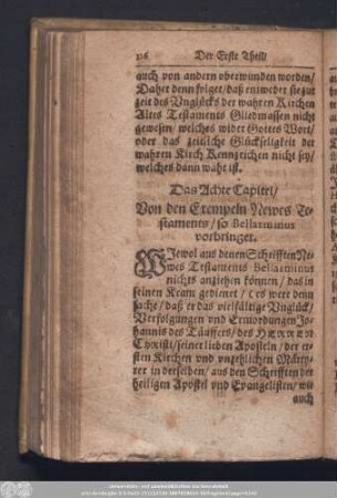 Das Achte Capitel/ Von den Exempeln Newes Testaments/ so Bellarminus vorbringet.