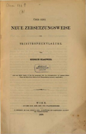 Über eine neue Zersetzungsweise der Trinitrophenylsäure