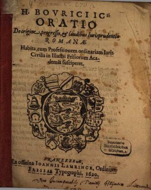 Oratio de origine, progressu et laudibus jurisprudentiae Romanae