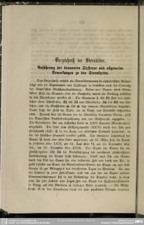 Verzeichniß der Sternbilder, Anführung der benannten Fixsterne und allgemeine Bemerkungen zu den Sternkarten