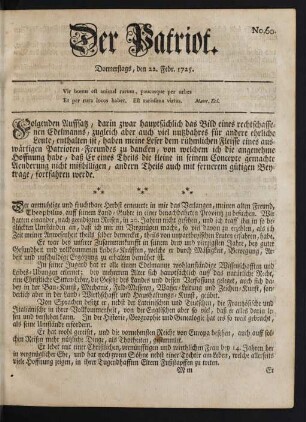 No. 60. Donnerstags, den 22. Febr. 1725