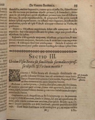 Sectio III. Urtùm Visio Beata sit similitudo formalis expressa objecti & Verbum mentis?
