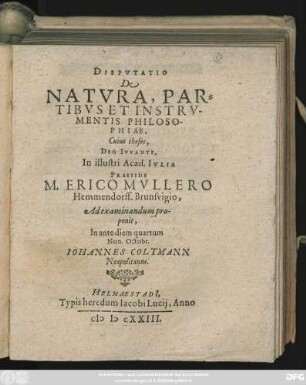 Disputatio De Natura, Partibus Et Instrumentis Philosophiae