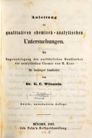 Anleitung zu qualitativen chemisch-analytischen Untersuchungen