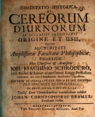 De cereorum diurnorum in ecclesiis Christianis origine et usu