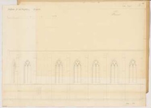 Dorfkirche mit 300 Sitzplätzen Monatskonkurrenz Januar 1865: (Teil-)Aufriss Seitenansicht; Maßstabsleiste