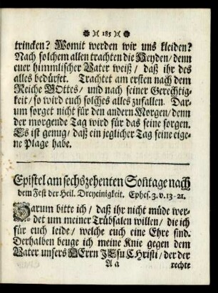 Epistel am sechszehenten Sonntage nach dem Fest der Heil. Dreyeinigkeit.