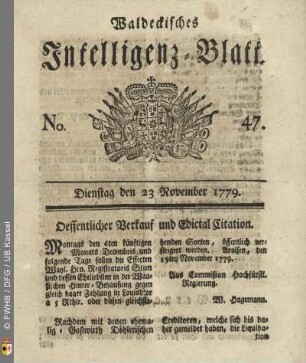 No. 47, Dienstag den 23 November 1779