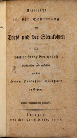 Unterricht in der Gewinnung des Torfs und der Steinkohlen