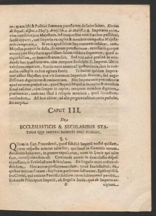 Caput III. De Ecclesiasticis & Secularibus Statibus Qui Imperii Subditi Dici Possint.