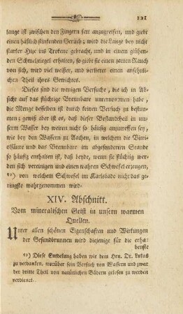 XIV. Abschnitt. Vom mineralischen Geist in unsern warmen Quellen