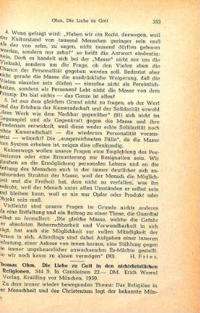 353-354 [Rezension] Ohm, Thomas, Die Liebe zu Gott in den nichtchristlichen Religionen