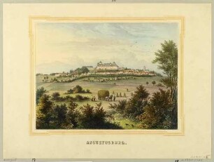 Augustusburg in Sachsen, Schloss und Stadt sowie die umgebenden Felder von Nordosten