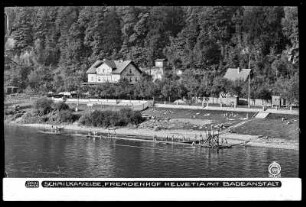 Bad Schandau-Schmilka, Elb-Bad und Hotel Helvetia. Ansicht über die Elbe.