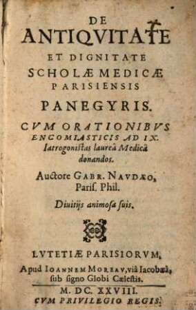De antiquitate et dignitate scholae medicae Parisiensis Panegyris