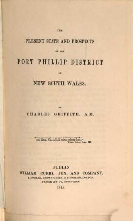 The present State and prospects of the Port Phillip District of New South Wales