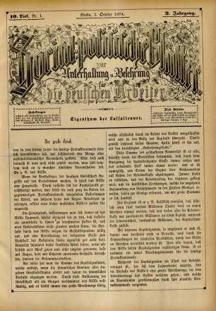 10. Lief. Nr. 1. Berlin, 3. October 1874. 2. Jahrgang.