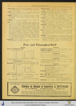 Neuer Post- und Telegraphen-Tarif.