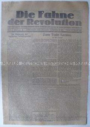 Kommunistische Wochenzeitung "Die Fahne der Revolution" zum Tod von Lenin