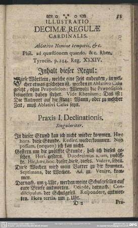Illustratio Decimae Regulae Cardinalis. Ablativo Nomine temporis, &c.