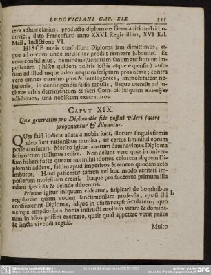 Caput XIX. Quae generatim pro Diplomatis fide possint videri facere proponuntur & diluuntur