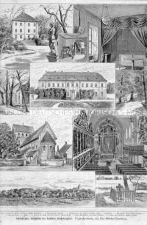 Ansichten von Schönhausen: Schloss Schönhausen, Bismarcks Geburtszimmer, Pavillon, das zweite Schloss