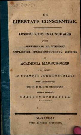 De libertate conscientiae : dissertatio inauguralis