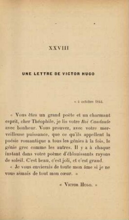 XXVIII Une lettre de Victor Hugo