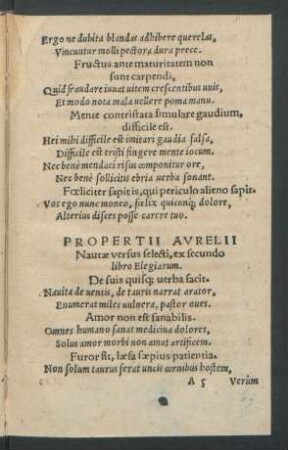 Propertii Aurelii Nautae versus selecti, ex secundo libro Elegiarum.