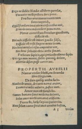 Propertii Aurelii Nautae versus selecti, ex secundo libro Elegiarum.