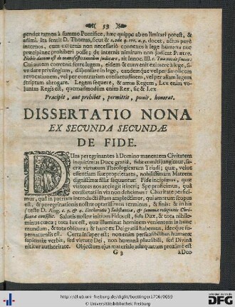 Dissertatio Nona. De Fide