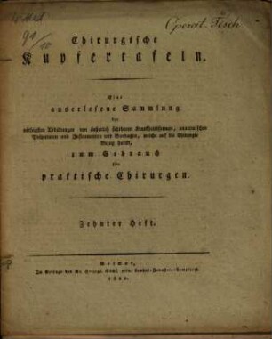 Chirurgische Kupfertafeln : eine auserlesene Sammlung der nöthigsten Abbildungen von äusserlich sichtbaren Krankheitsformen, anatomischen Präparaten und Instrumenten und Bandagen, welche auf die Chirurgie Bezug haben ; zum Gebrauch für praktische Chirurgen, H. 10