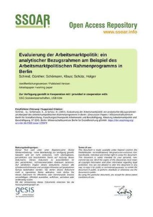 Evaluierung der Arbeitsmarktpolitik: ein analytischer Bezugsrahmen am Beispiel des Arbeitsmarktpolitischen Rahmenprogramms in Berlin
